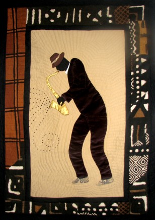 Mad Sax 1, Quilt by Aisha Lumumba, www.obaquilts.com